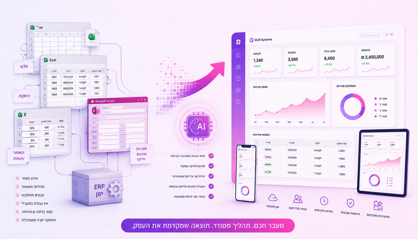 מעבר מאקסס וממערכות ישנות למערכת ווב חכמה - דשבורד עסקי מודרני של אולסי מערכות
