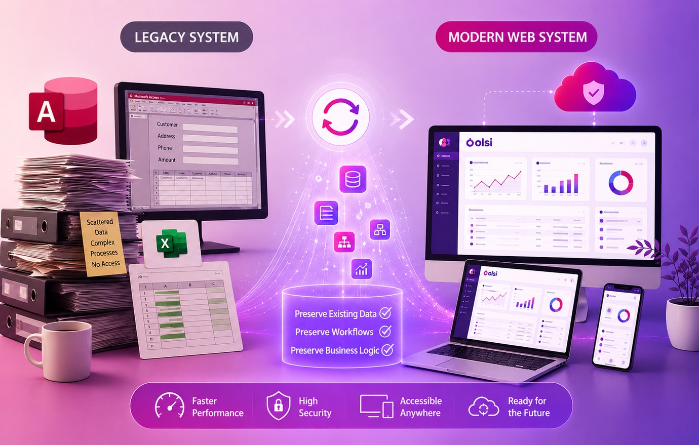 Migrating an aging Access and Excel setup to a modern OLSI Systems web platform - preserving existing data, workflows and business logic