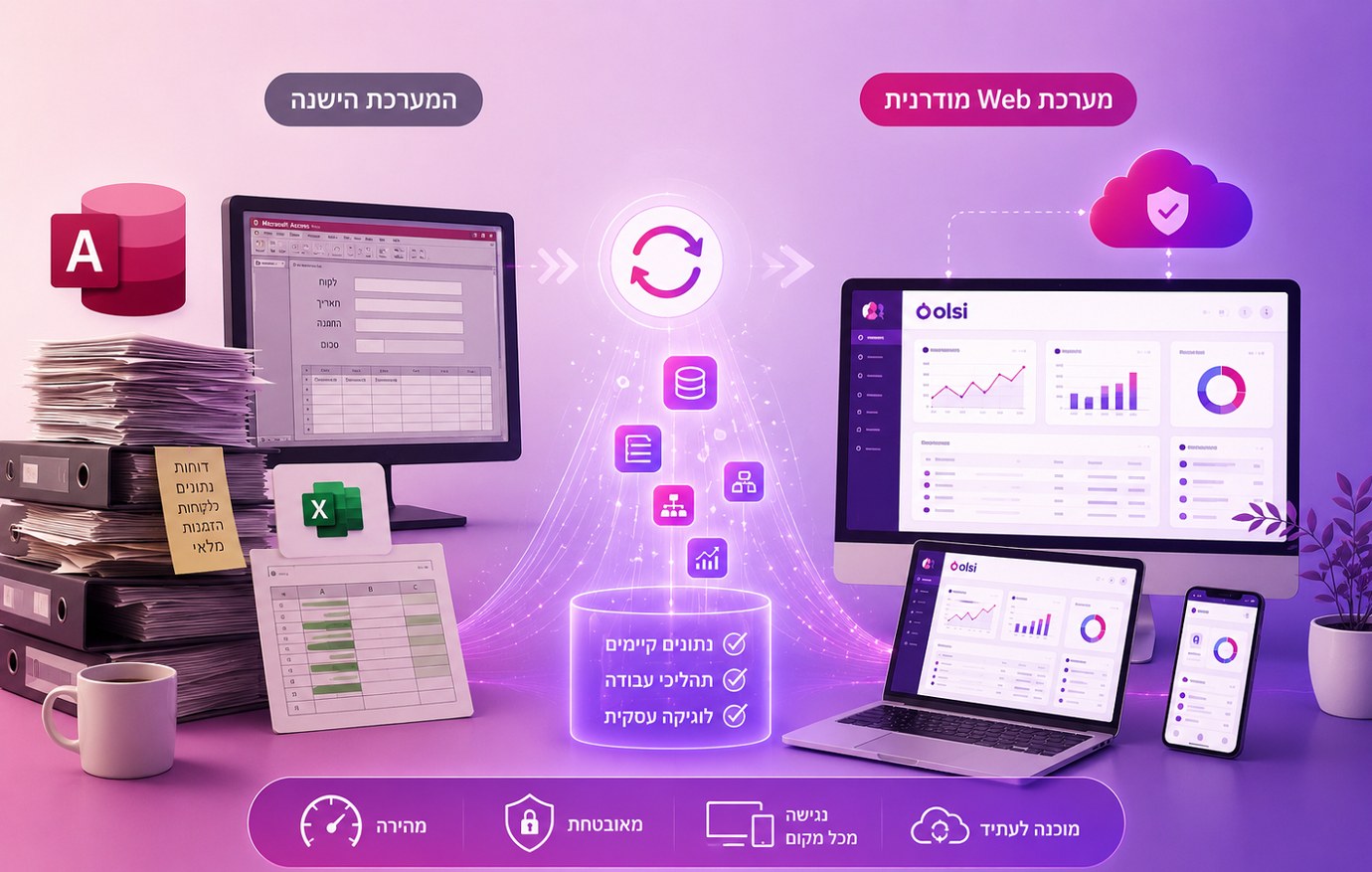 הסבת מערכת Access ו-Excel ישנה למערכת Web מודרנית של אולסי מערכות - שמירה על הנתונים הקיימים, תהליכי העבודה והלוגיקה העסקית