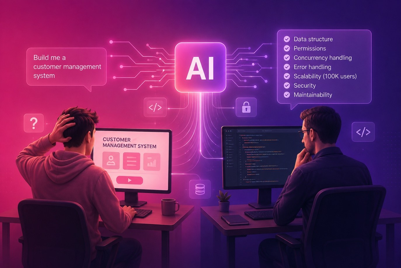 מתכנת מנוסה ומתכנת חסר ניסיון מול אותו כלי AI, ושתי תוצאות שונות