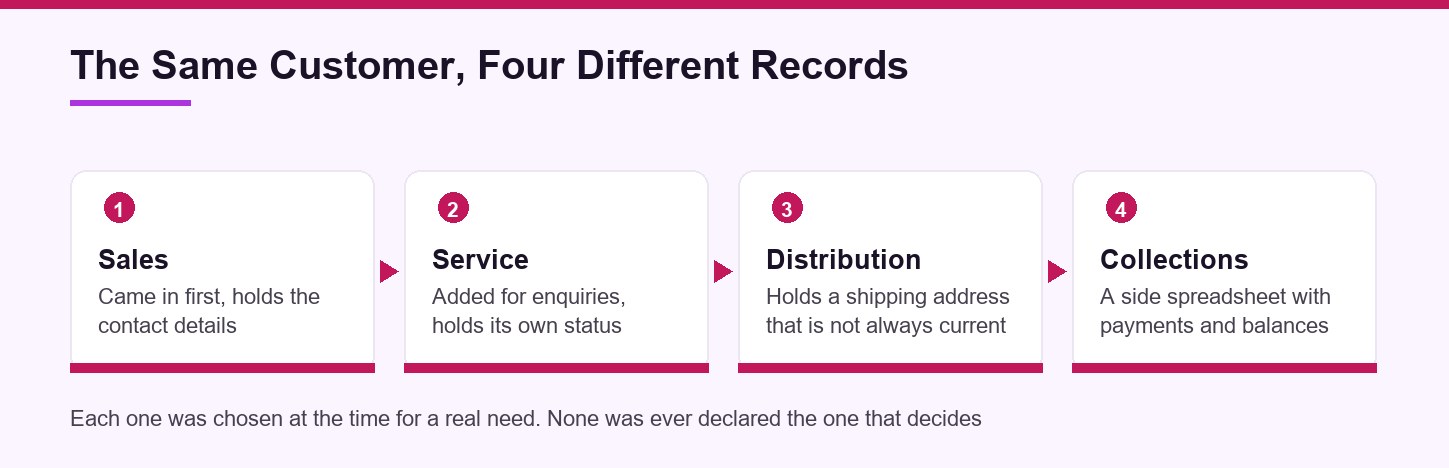 How the same customer ends up with four different records across four systems